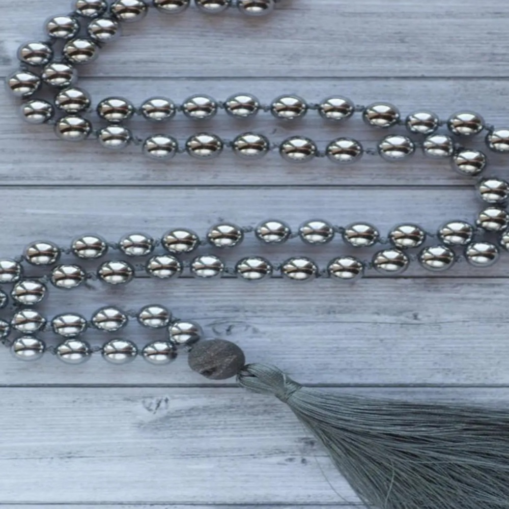Genuine Hematite Gemstone mala necklace 108 - Picture 4 of 4